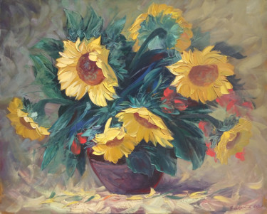 Sunflowers (100x80cm, oil painting, palette knife) Pintura intitulada "Sunflowers (100x80c…" por Kamo Atoyan, Obras de arte originais, Óleo Montado em Armação em madeira