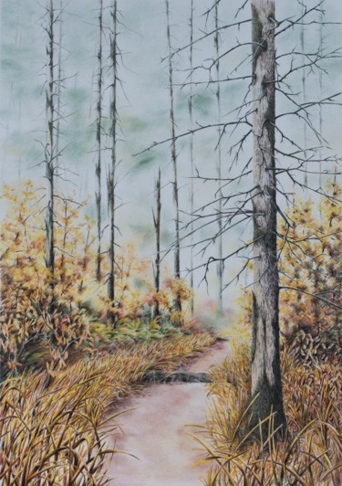 Malerei mit dem Titel "Herbst im Wald der…" von Ronald Firla, Original-Kunstwerk, Conté-Buntstifte
