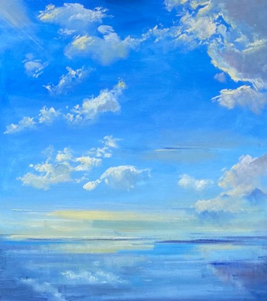 Schilderij getiteld "The clouds." door Startistgallery, Origineel Kunstwerk, Olie Gemonteerd op Frame voor houten brancard