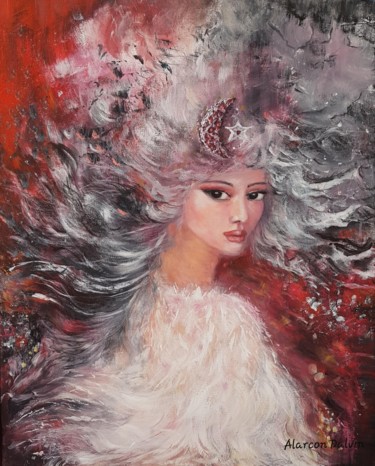 Chang'e déesse de la lune Toile 2 du triptyque Malerei mit dem Titel "Chang'e déesse de l…" von Danielle Alarcon Dalvin, Original-Kunstwerk, Acryl
