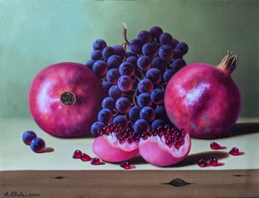 Pomegranate and Grapes Peinture intitulée "Pomegranate and Gra…" par Shahen Aleksandryan, Œuvre d'art originale, Huile Monté sur Châssis en bois