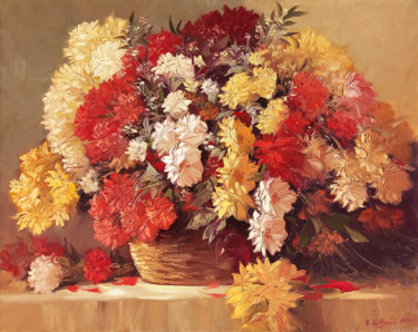 Pintura intitulada "Wild flowers (100x8…" por Kamo Atoyan, Obras de arte originais, Óleo Montado em Armação em madeira