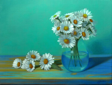 Peinture intitulée "Pâquerettes" par Pascal Roskam, Œuvre d'art originale, Huile