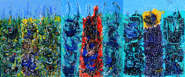 Malerei mit dem Titel "TRIPTYQUE INSOUMIS" von Jean Mirre, Original-Kunstwerk, Öl Auf Keilrahmen aus Holz montiert