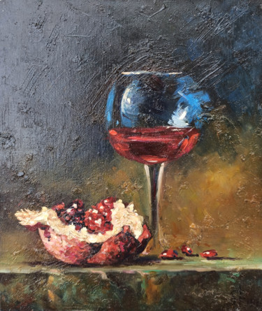Pomegranate wine (24x30cm, oil painting, ready to hang) Peinture intitulée "Pomegranate wine (2…" par Narek, Œuvre d'art originale, Huile Monté sur Châssis en bois