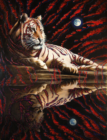 Peinture intitulée "Reflections of a ti…" par Sergey And Vera, Œuvre d'art originale, Huile Monté sur Châssis en bois