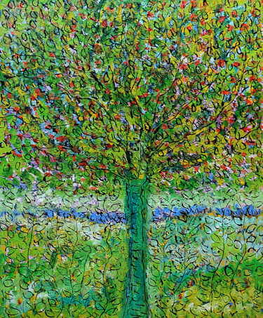 Painting titled "Solstice d'été" by Jean Mirre, Original Artwork, Oil Mounted on Wood Stretcher frame