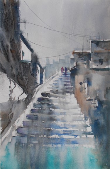 stairs 5 Peinture intitulée "stairs 5" par Giorgio Gosti, Œuvre d'art originale, Aquarelle
