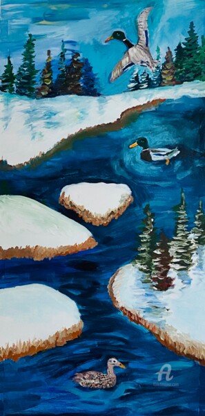 Painting titled "Ducks in the Winter" by Judydcreates, Original Artwork, Acrylic