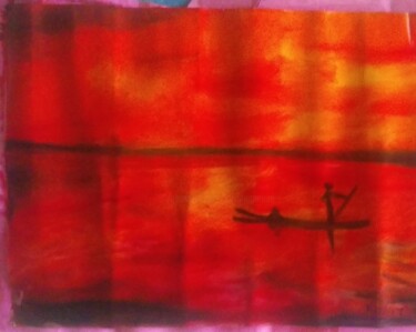 Painting titled "Evening beach scene" by Krishna Art Gallery, Original Artwork, Oil