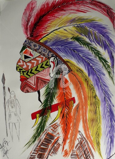 Red Indian WHITE Painting titled "Red Indian WHITE" by Afzal Shaikh, Original Artwork, Acrylic