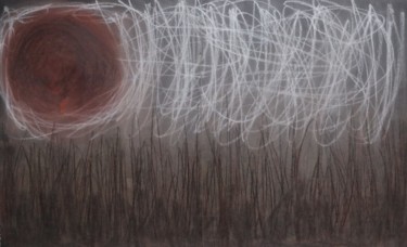 Dibujo titulada "Red moon rising" por Bent, Obra de arte original, Pastel