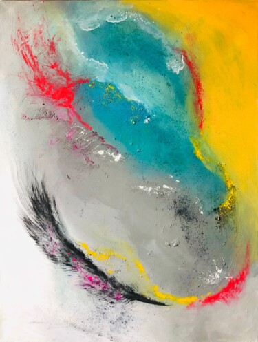 Painting titled "PLUME" by Pascale Rey-Texier, Original Artwork, Acrylic Mounted on Wood Stretcher frame