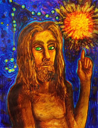 Painting titled "Mirror self portrait" by Cedric Villedieu, Original Artwork, Ink