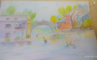 Painting titled "Pencil color landsc…" by Krishna Art Gallery, Original Artwork, Pencil