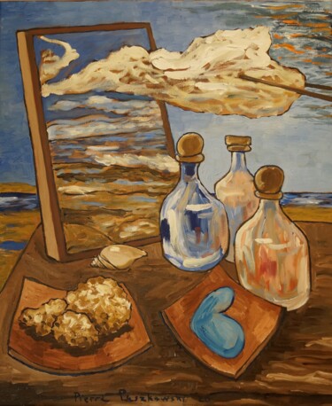 3 bouteilles à la mer Painting titled "3 bouteilles à la m…" by Pierre Paszkowski, Original Artwork, Oil