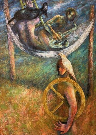 Painting titled "The GAMBLER, SOLDIE…" by Joseph Urie, Original Artwork, Oil Mounted on Wood Stretcher frame