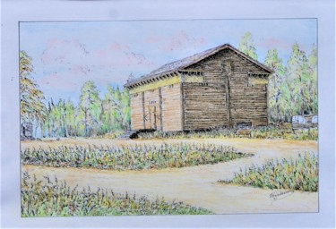 Drawing titled "Hirsirakennus" by Ari Reinikainen, Original Artwork, Ink