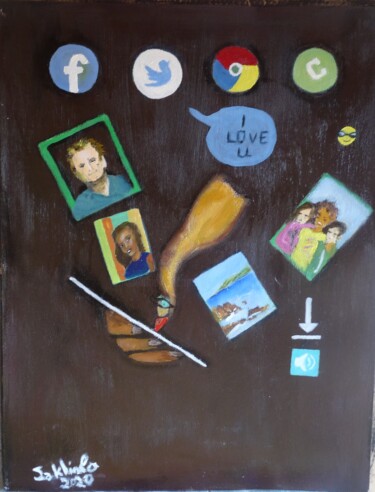 Peinture intitulée "ALLO le Monde en ma…" par Jacqueline Claux (Jaklinclo), Œuvre d'art originale, Huile Monté sur Carton