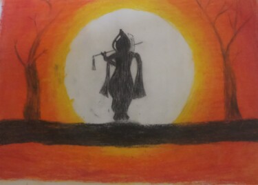 Drawing titled "Krishna" by Krishna Art Gallery, Original Artwork, Pastel