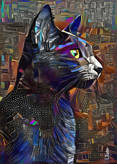 Even - cat, mix media on panel - 70x50 cm - OOAK
