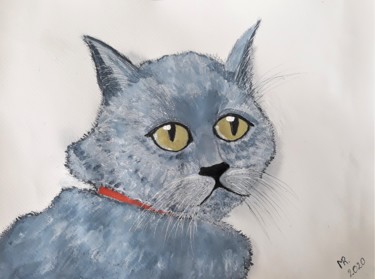 제목이 "Gray cat."인 미술작품 Marie Ruda로, 원작, 수채화