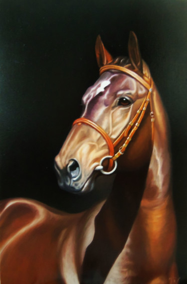 Horse portrait-4 (40x60cm, oil painting, ready to hang) Painting titled "Horse portrait-4 (4…" by Sergey Miqayelya, Original Artwork, Oil Mounted on Wood Stretcher frame