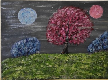 Painting titled "Многолуние" by Natalia Ivanova, Original Artwork, Acrylic Mounted on Wood Stretcher frame