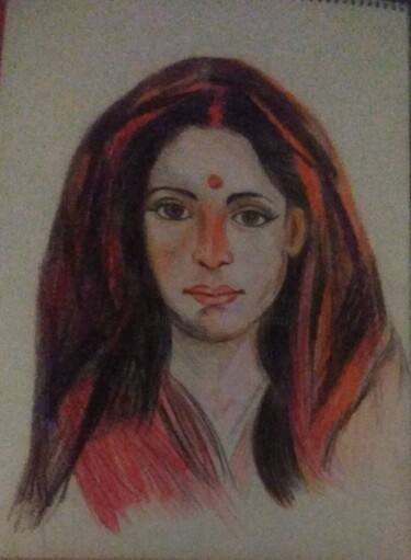 Drawing titled "Indian lady" by Krishna Art Gallery, Original Artwork, Pencil