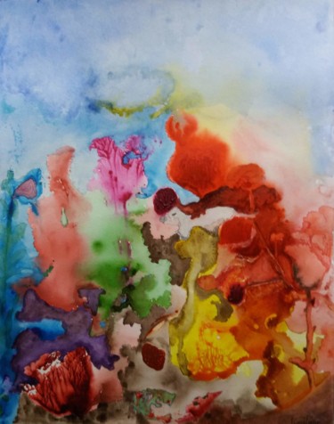 Peinture intitulée "fleurs marines" par Pascale Coutoux, Œuvre d'art originale, Aquarelle