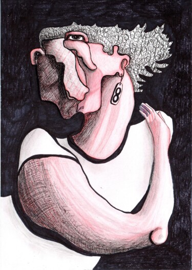 图画 标题为“Woman in a white t-…” 由Anna Reshetnikova, 原创艺术品, 铅笔