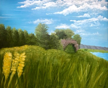 Painting titled "Douce Prairie" by Aziza Siankam, Original Artwork, Acrylic