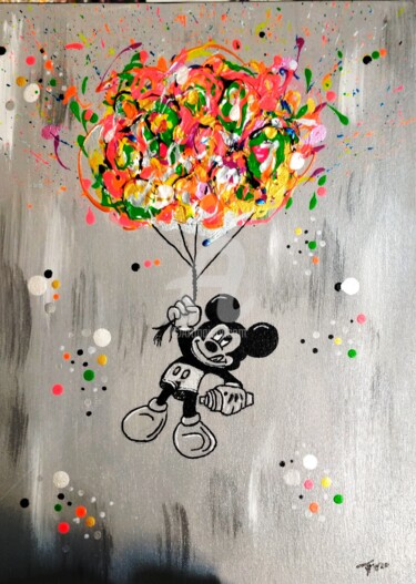 绘画 标题为“Mickey dans les airs” 由Franck Moreno, 原创艺术品, 丙烯 安装在木质担架架上