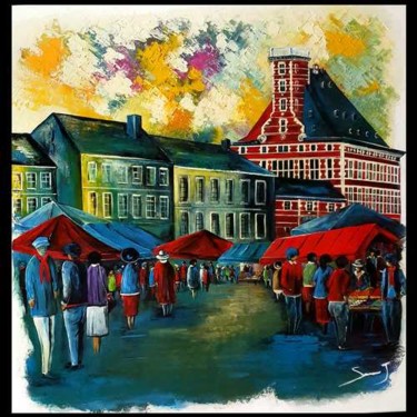 Le Musée Curtius et le marché de la Batte de Liège Peinture intitulée "Le Musée Curtius et…" par Joseph Saverino, Œuvre d'art originale, Acrylique