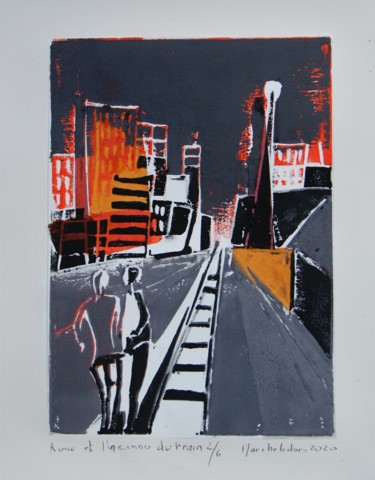 印花与版画 标题为“Rose et l'inconnu d…” 由Hervé Marchelidon, 原创艺术品, Linocuts