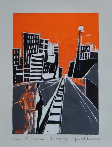 印花与版画 标题为“Rose et l'inconnu d…” 由Hervé Marchelidon, 原创艺术品, Linocuts