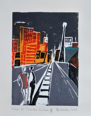印花与版画 标题为“Rose et l'inconnu d…” 由Hervé Marchelidon, 原创艺术品, Linocuts