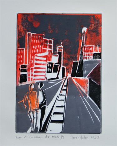 印花与版画 标题为“Rose et l'inconnu d…” 由Hervé Marchelidon, 原创艺术品, Linocuts