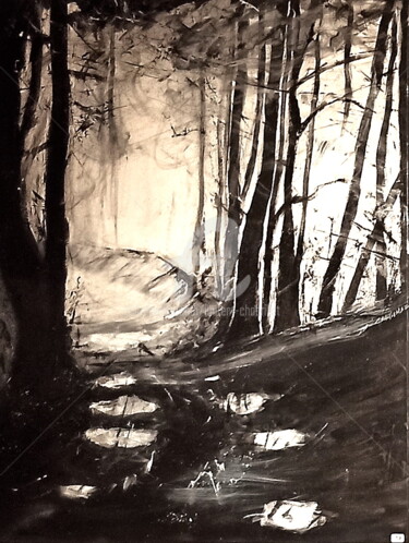 chemin au bord de l'étang du Merle Peinture intitulée "chemin au bord de l…" par Laurent Chabrillat, Œuvre d'art originale, Acrylique