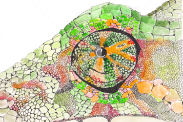 제목이 "L'oeil du caméléon"인 그림 Studio Figi로, 원작, 젤 펜