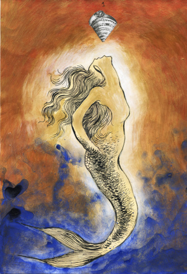 The dream of the mermaid Disegno intitolato "The dream of the me…" da Maria Cristina Cerminara, Opera d'arte originale, Acquarello