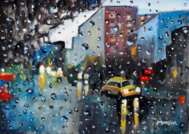 Long Drive in the rain romantic watercolor Painting titled "Long Drive in the r…" by Artbymanjiri, Original Artwork, Watercolor