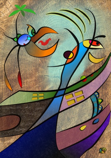 Digitale Kunst getiteld "Houtvogel" door Chris Van Moorsel, Origineel Kunstwerk, 2D Digital Work