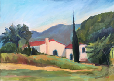 Landscape with Cypress 绘画 标题为“Landscape with Cypr…” 由Irina Makarova, 原创艺术品, 油 安装在木质担架架上