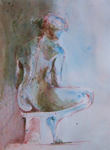 Peinture intitulée "assise...pensive..." par Anne-Frédérique Ferret, Œuvre d'art originale, Huile