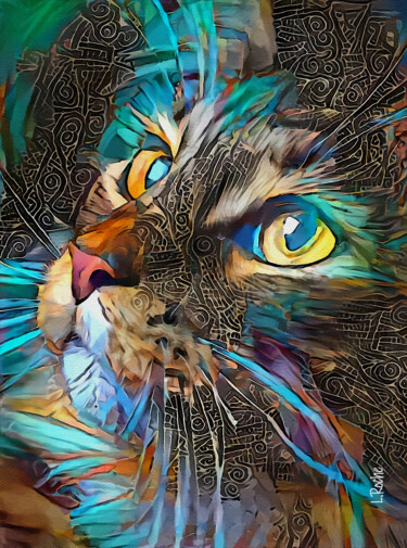 Aralya, cat - Mix media on panel - 70 x 52 cm - OOAK