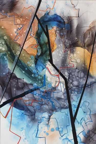 Peinture intitulée "Течение жизни" par Natalia Byrdina, Œuvre d'art originale, Encre Monté sur Châssis en bois
