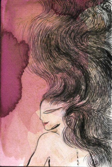 Disegno intitolato "Il tuo sguardo" da Maria Cristina Cerminara, Opera d'arte originale, Acquarello