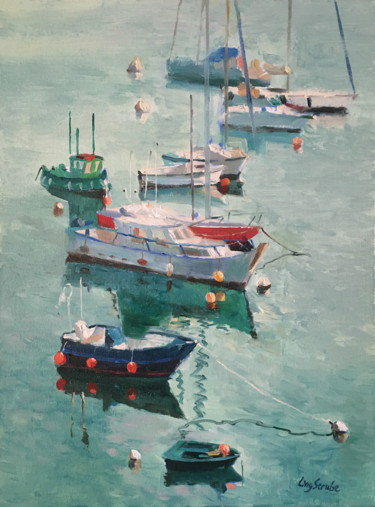Картина под названием "The Boats #2" - Ling Strube, Подлинное произведение искусства, Масло