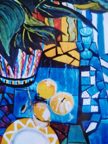 La table bleue Peinture intitulée "La table bleue" par Marie-Agnès Dubois Lambert, Œuvre d'art originale, Gouache